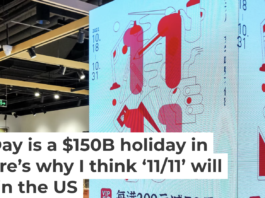 An advertisement for a Singles’ Day promotion is seen at Yitiao store in Shanghai. Wang Gang/Costfoto/Future Publishing via Getty Images